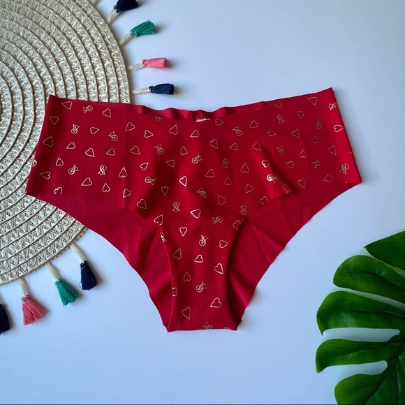 Victoria's Secret No Show Cheeky Panty Red Gold Foil Hearts Small NEW - Picture 6 of 7